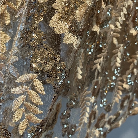 Torrid NWT Gold Embroidered Sequin Formal Dress Beige Floral Midi Dress - Picture 9 of 15